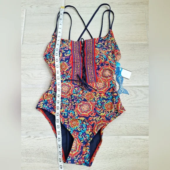 Skinny Dippers Women's Lace Up Front Removable Cup One-piece Swimsuit - Large - Picture 9 of 13